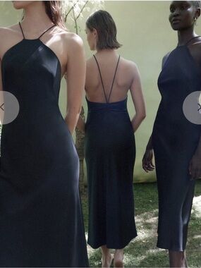 Significant Other Navy Blue Vienna Satin Midi Dress size 4
